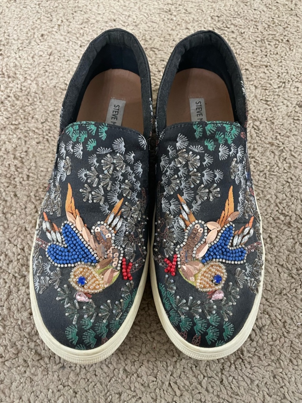 Steve Madden Black Slip-On Embellished Beaded Bird Sneakers